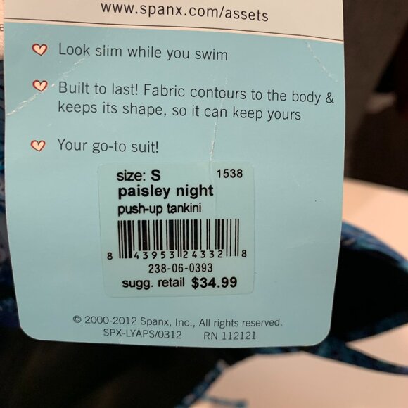 Assets Spanx Push Up Tankini Top Womens Sz S NEW Paisley Blue Slimming Vacation - Picture 10 of 12